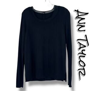 Ann Taylor Black Sweater Top Scoop Neck Layered Hem Cashmere Blend Womens S